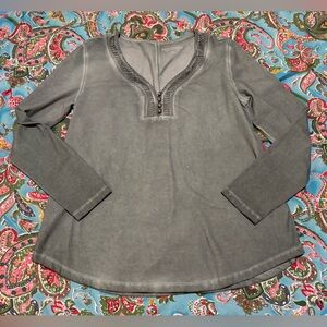 SOFT SURROUNDINGS gray stretch knit LARGE long sleeve pullover